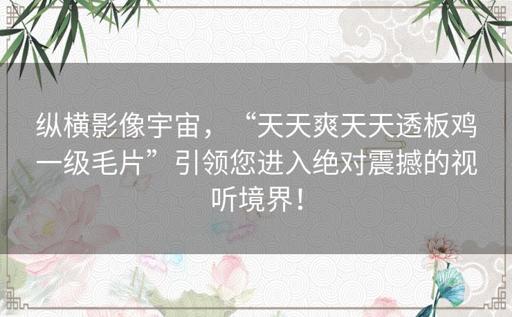 纵横影像宇宙，“天天爽天天透板鸡一级毛片”引领您进入绝对震撼的视听境界！