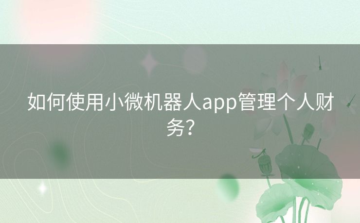 如何使用小微机器人app管理个人财务？