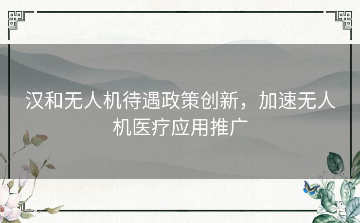 汉和无人机待遇政策创新，加速无人机医疗应用推广