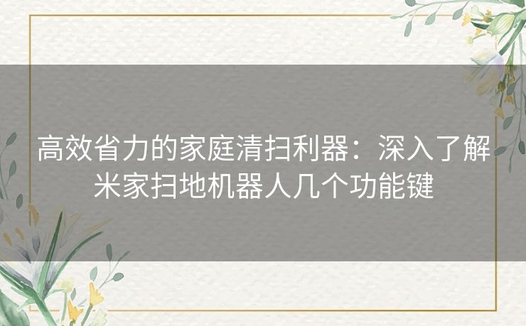 高效省力的家庭清扫利器：深入了解米家扫地机器人几个功能键