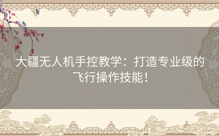 大疆无人机手控教学：打造专业级的飞行操作技能！