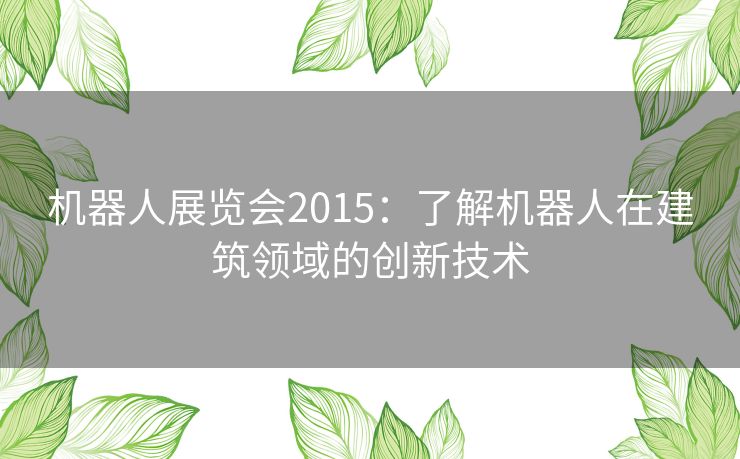 机器人展览会2015：了解机器人在建筑领域的创新技术