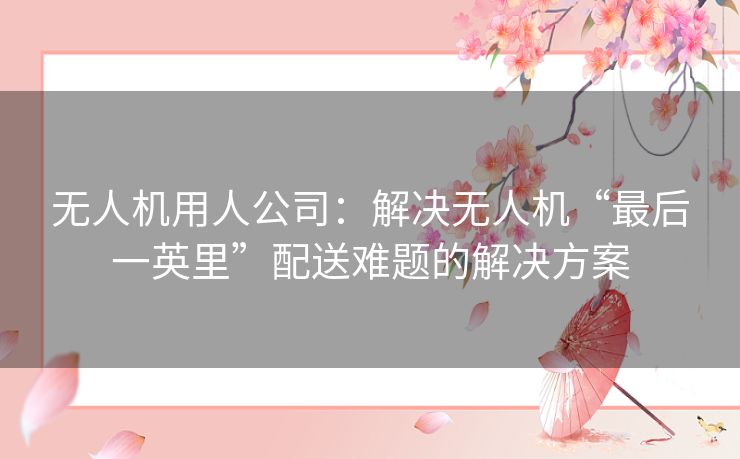 无人机用人公司：解决无人机“最后一英里”配送难题的解决方案