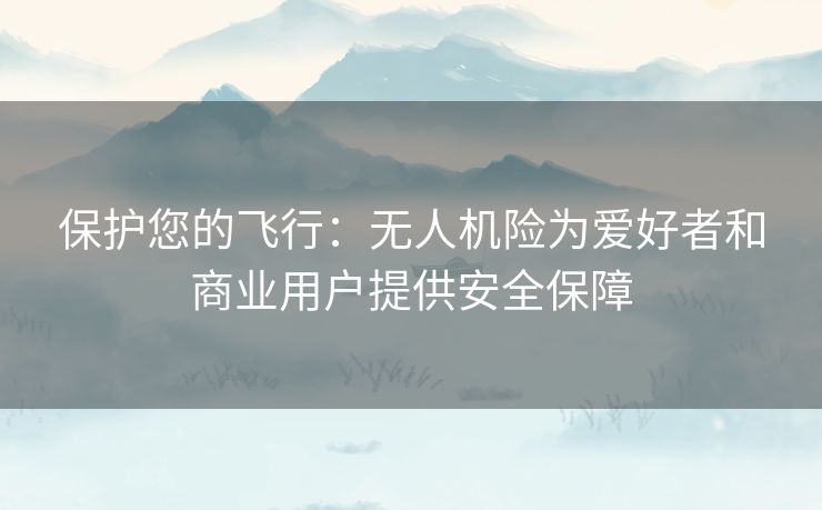 保护您的飞行：无人机险为爱好者和商业用户提供安全保障