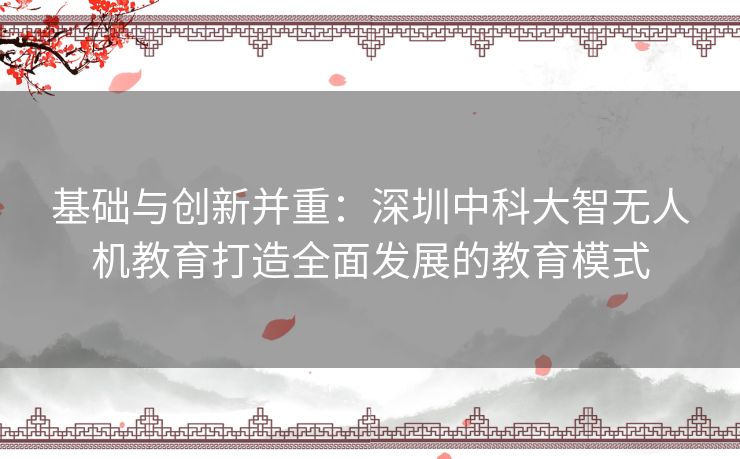 基础与创新并重：深圳中科大智无人机教育打造全面发展的教育模式