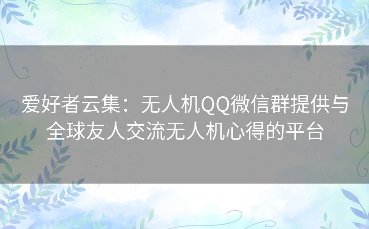 爱好者云集：无人机QQ微信群提供与全球友人交流无人机心得的平台