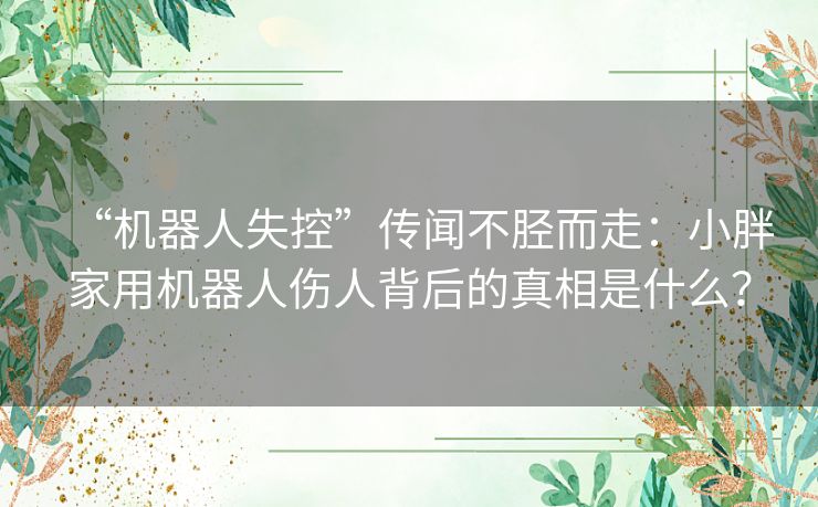 “机器人失控”传闻不胫而走：小胖家用机器人伤人背后的真相是什么？
