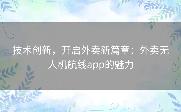 技术创新，开启外卖新篇章：外卖无人机航线app的魅力
