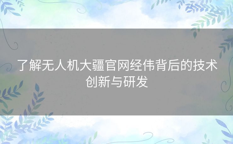 了解无人机大疆官网经伟背后的技术创新与研发