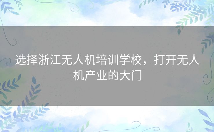 选择浙江无人机培训学校，打开无人机产业的大门
