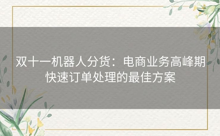 双十一机器人分货：电商业务高峰期快速订单处理的最佳方案