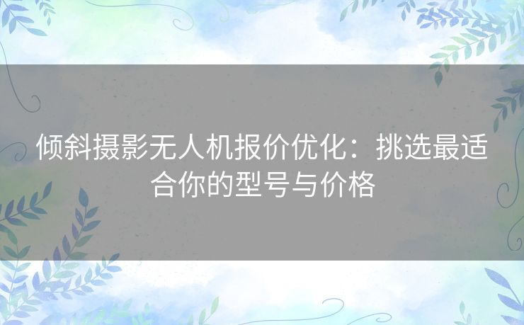 倾斜摄影无人机报价优化：挑选最适合你的型号与价格