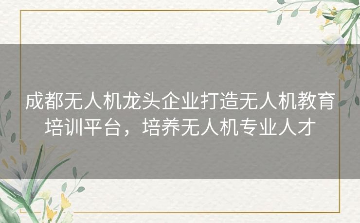 成都无人机龙头企业打造无人机教育培训平台，培养无人机专业人才