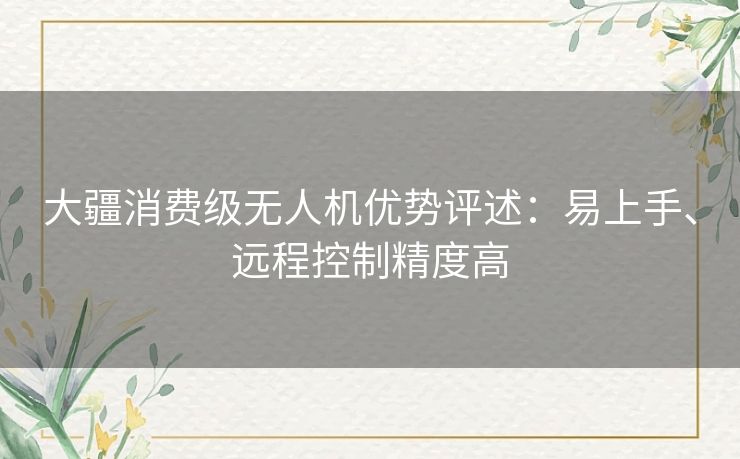 大疆消费级无人机优势评述：易上手、远程控制精度高