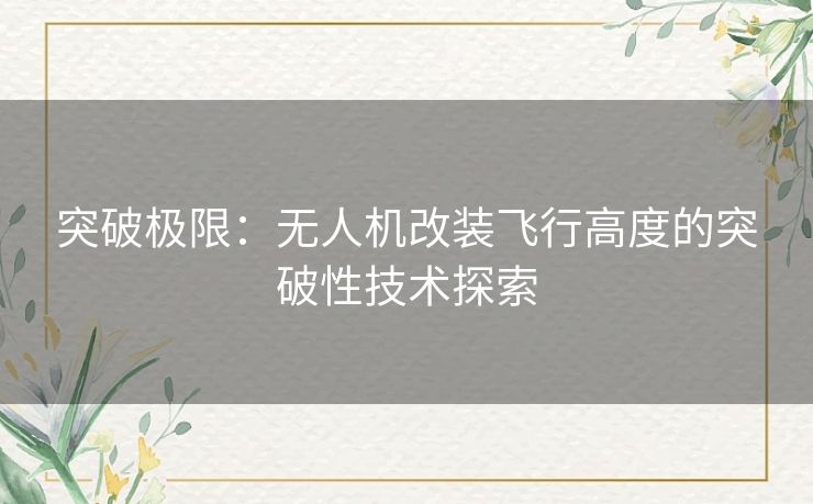 突破极限：无人机改装飞行高度的突破性技术探索