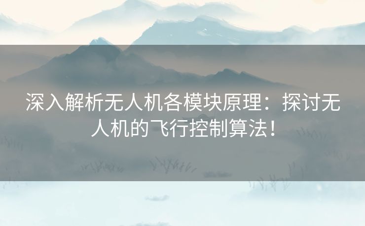 深入解析无人机各模块原理：探讨无人机的飞行控制算法！