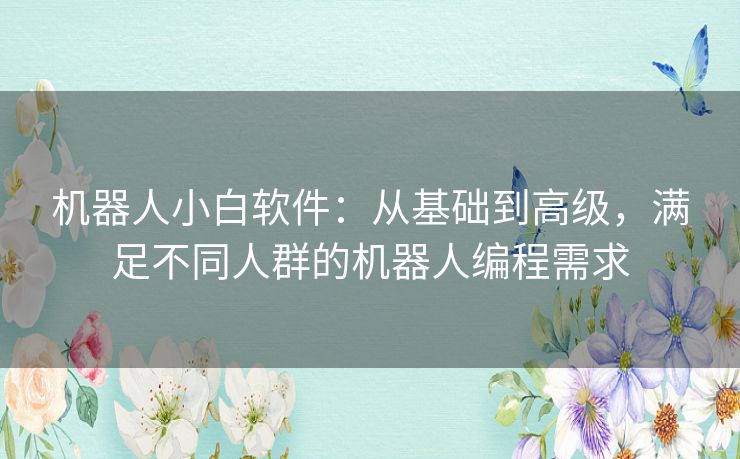 机器人小白软件：从基础到高级，满足不同人群的机器人编程需求