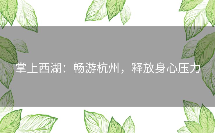掌上西湖：畅游杭州，释放身心压力
