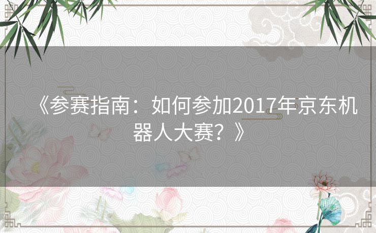 《参赛指南：如何参加2017年京东机器人大赛？》