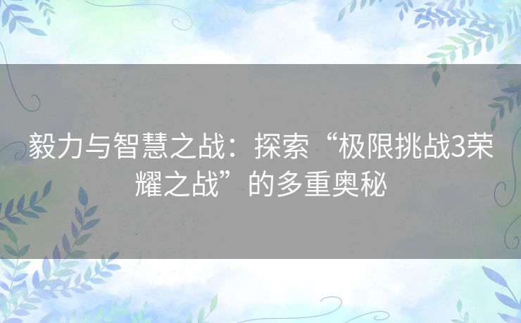 毅力与智慧之战：探索“极限挑战3荣耀之战”的多重奥秘
