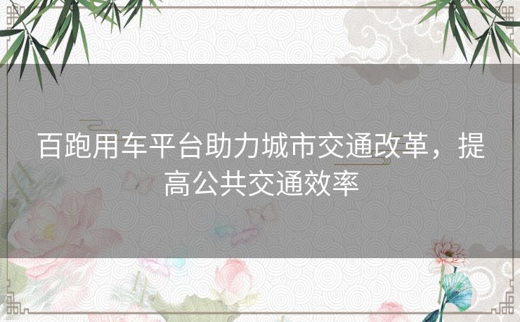 百跑用车平台助力城市交通改革，提高公共交通效率