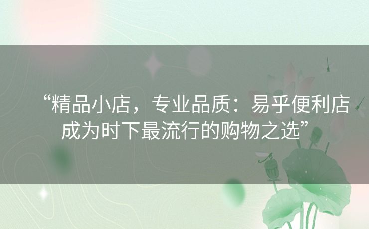 “精品小店，专业品质：易乎便利店成为时下最流行的购物之选”