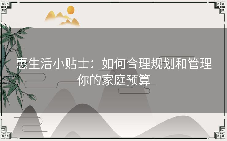 惠生活小贴士：如何合理规划和管理你的家庭预算