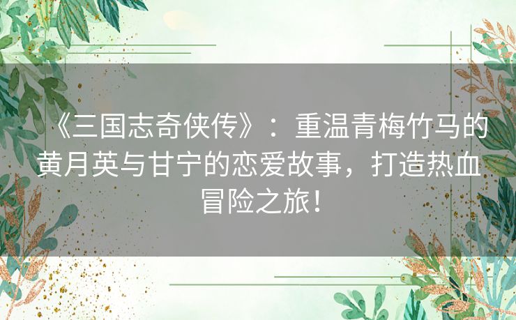 《三国志奇侠传》：重温青梅竹马的黄月英与甘宁的恋爱故事，打造热血冒险之旅！