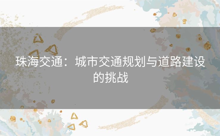 珠海交通：城市交通规划与道路建设的挑战