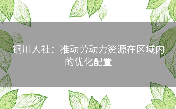 铜川人社：推动劳动力资源在区域内的优化配置