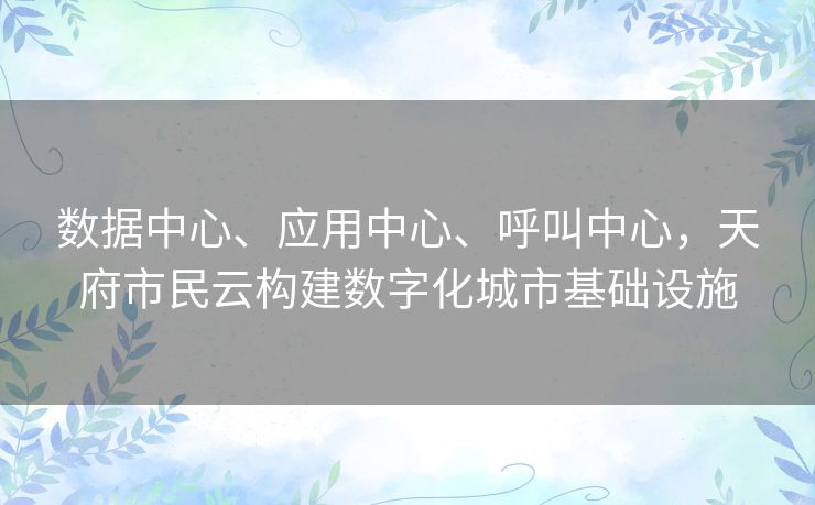 数据中心、应用中心、呼叫中心，天府市民云构建数字化城市基础设施