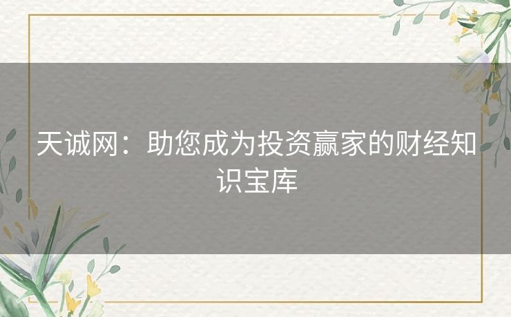 天诚网：助您成为投资赢家的财经知识宝库