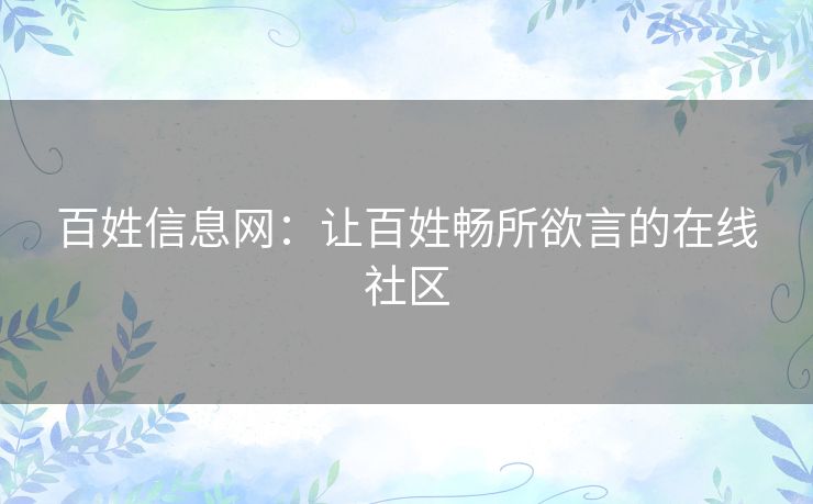 百姓信息网：让百姓畅所欲言的在线社区
