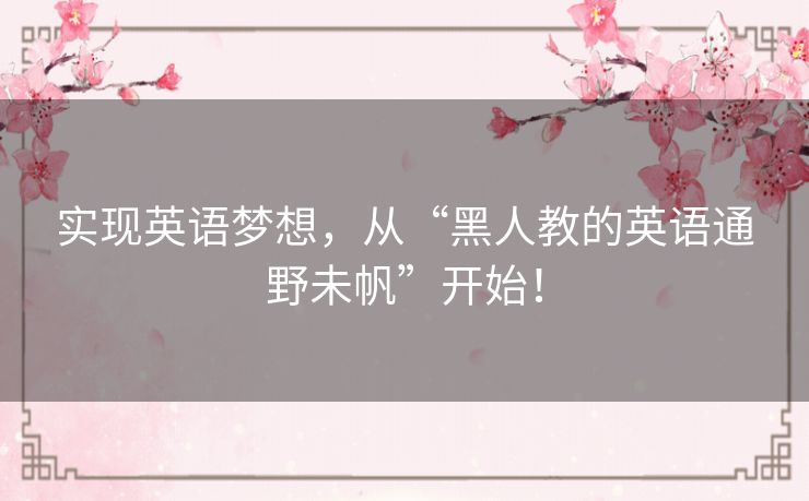 实现英语梦想，从“黑人教的英语通野未帆”开始！