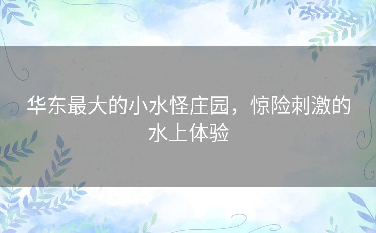 华东最大的小水怪庄园，惊险刺激的水上体验