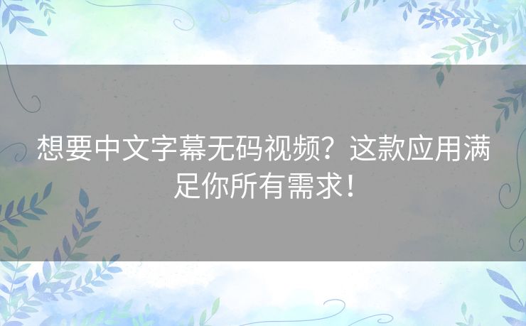 想要中文字幕无码视频？这款应用满足你所有需求！