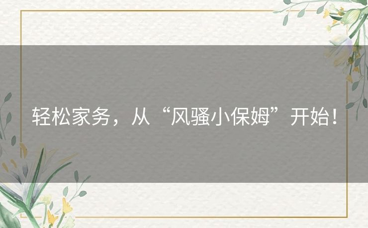 轻松家务，从“风骚小保姆”开始！