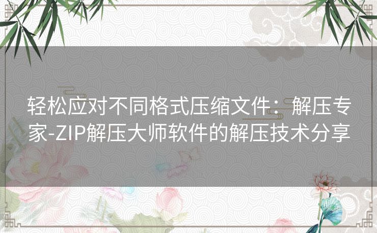 轻松应对不同格式压缩文件：解压专家-ZIP解压大师软件的解压技术分享