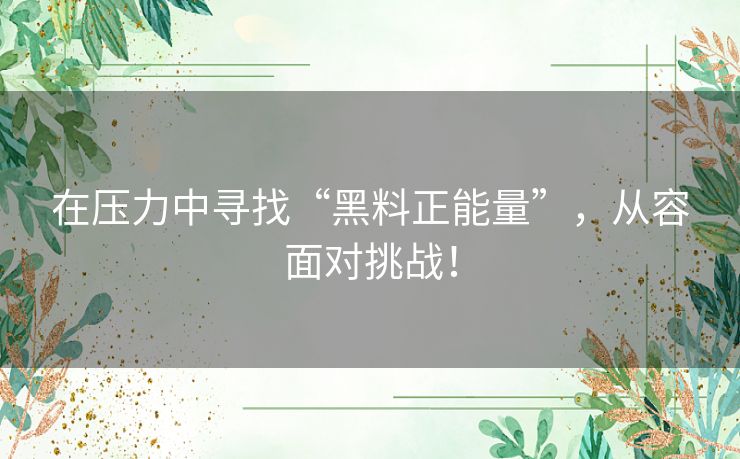 在压力中寻找“黑料正能量”，从容面对挑战！