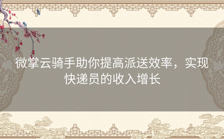 微掌云骑手助你提高派送效率，实现快递员的收入增长