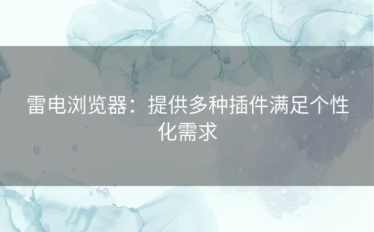 雷电浏览器：提供多种插件满足个性化需求