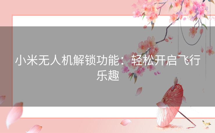 小米无人机解锁功能：轻松开启飞行乐趣
