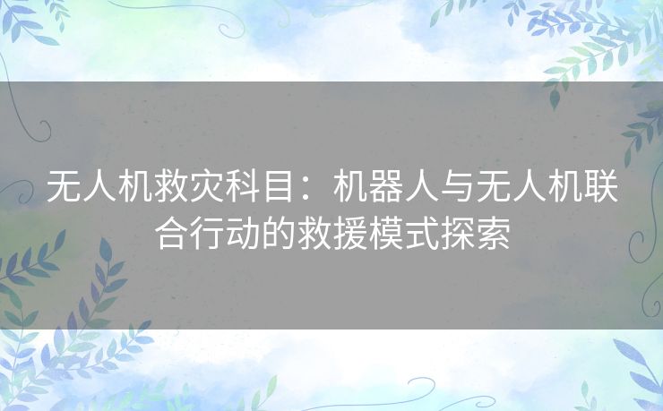 无人机救灾科目：机器人与无人机联合行动的救援模式探索