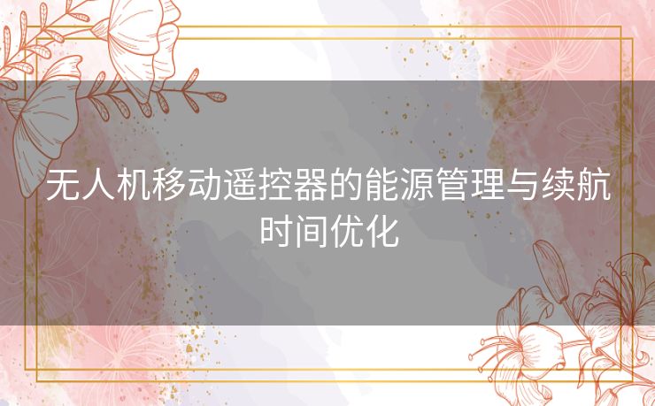 无人机移动遥控器的能源管理与续航时间优化