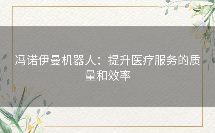 冯诺伊曼机器人：提升医疗服务的质量和效率