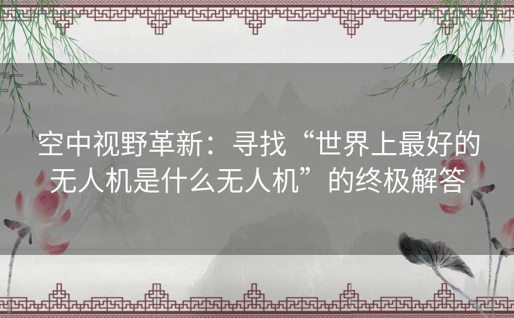 空中视野革新：寻找“世界上最好的无人机是什么无人机”的终极解答