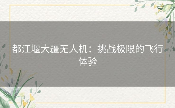 都江堰大疆无人机：挑战极限的飞行体验