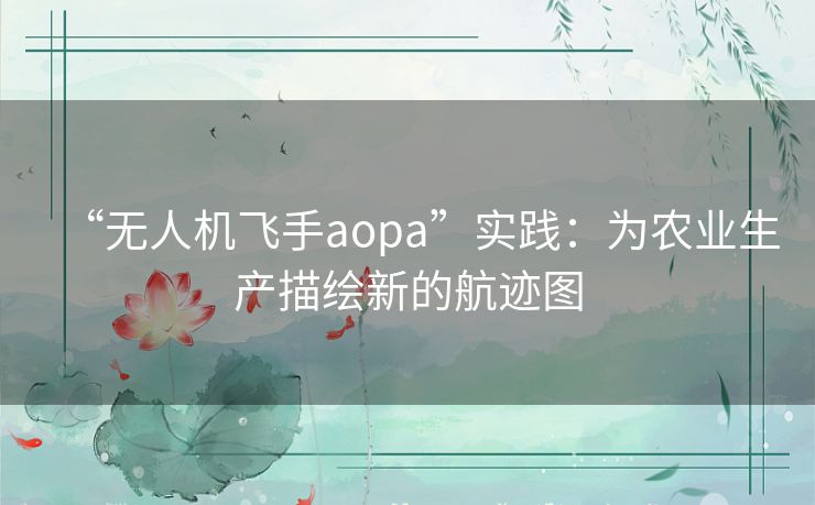 “无人机飞手aopa”实践：为农业生产描绘新的航迹图