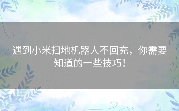 遇到小米扫地机器人不回充，你需要知道的一些技巧！