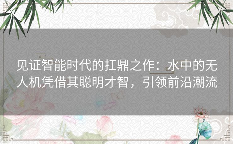 见证智能时代的扛鼎之作：水中的无人机凭借其聪明才智，引领前沿潮流